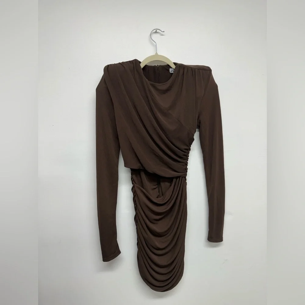 Zara Draped Brown Cutout Mini Dress, Size XS - Picture 10 of 15